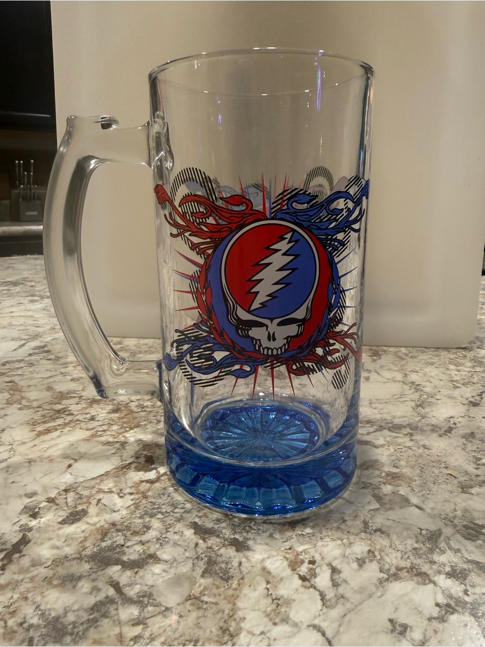 Grateful Dead Blue Accent Glass Beer Mug